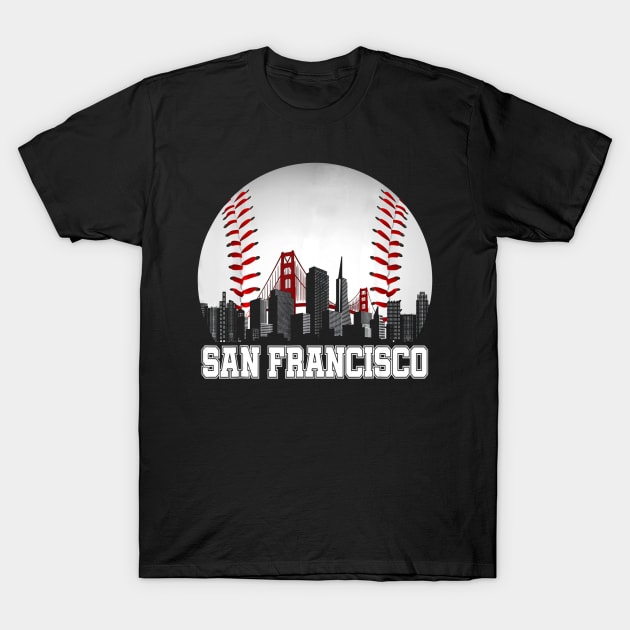 San Francisco Baseball Downtown Skyline Bay Area Fan T-Shirt by Chicu